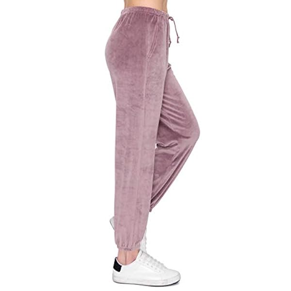 ALWAYS Pantalones deportivos de terciopelo para mujer, color liso, básico, suave, elástico, cálido, para invierno, para mujer