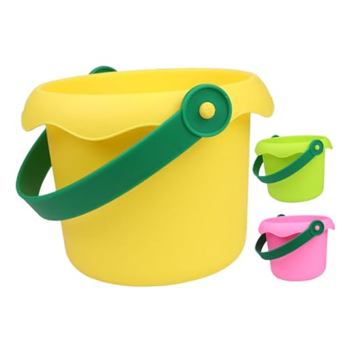 Parliky 3 Piezas Cubos de Playa Pequeños de Plástico con Asas Colores Rosa Verde y Amarillo Resistentes y Fáciles de Limpiar para Verano