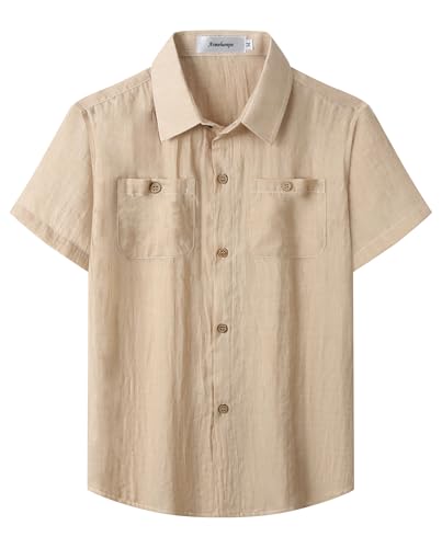 Boys Chambray Button Down Shirt Short Sleeve Summer Casual Cotton Woven Kids Fashion Clothes with Pocket
