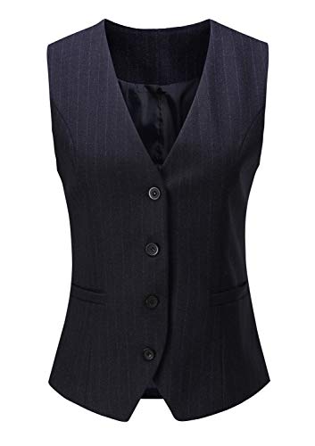 Vocni Women's Fully Lined 4 Button V-Neck Economy Dressy Suit Vest Waistcoat ,Black Pinstripe,US M+ ,(Asian 4XL)