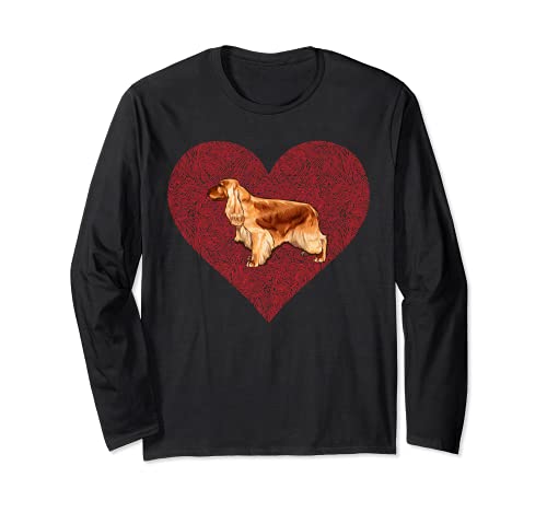 English Cocker Spaniel Valentines Day Dog Love Fingerprint Long Sleeve T-Shirt, Black