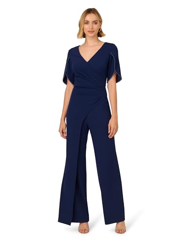 Adrianna Papell womens Pearl Knit Crepe Jumpsuit, Navy Sateen, 14