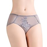 Hip Dips Sous vêtements Femmes Taille Moyenne Sexy Mesh Culotte Brodée Sans Couture Dentelle Slip Vintage Nylon Femmes Sous vêtements, gris, M