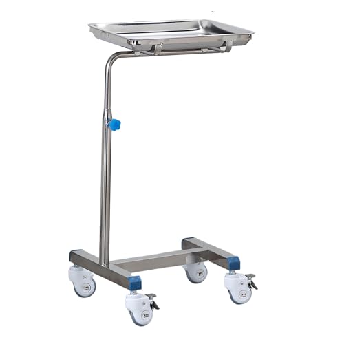 Yqyc Bandeja Rodante de Acero Inoxidable para Instrumentos de Tatuajes, Bandeja Móvil Mayo con Carrito Utilitario y Altura Ajustable para Clínicas y Spas(60x40x(80-110) cm)