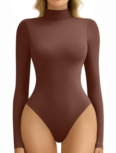 Avidlove Bodysuits for Women High Neck Long Sleeve Body Suits Snap Closure Double Lined Mock Neck Bodysuit Soft