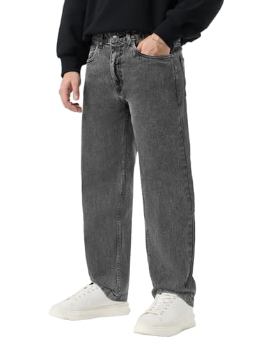 Image of The Souled Store Baggy-Fit Denim: Men and Boys Zip Fly Washed Cotton Spandex Lightweight Durable Everyday Streetwear Baggy Fit Jeans