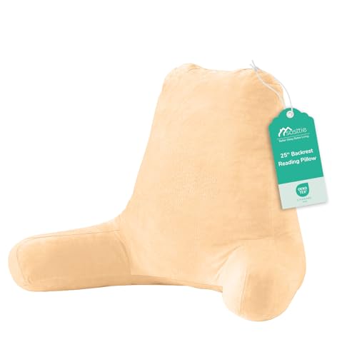 Image of Sasttie Reading Pillow for Bed, Back Pillow for Sitting Up, Camel | 25 inch Backrest Support Cushion for Couch, Sofa, and Floor, Dorm Essentials, OEKO-TEX, Adjustable Down Alternative Fill