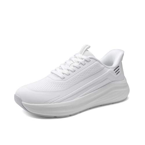 Bruno Marc Men's Walking Running Tennis Cushioning Shoes Slip-on Athletic Gym Workout Jogging Comfortable Sneakers,Size 8,White,SBWA26012M