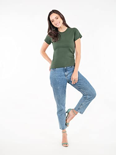 Kit 5 Baby Look 100% Algodão (as2, alpha, l, regular, Preto, Verde Musgo, Vermelho, Canário, Branco)