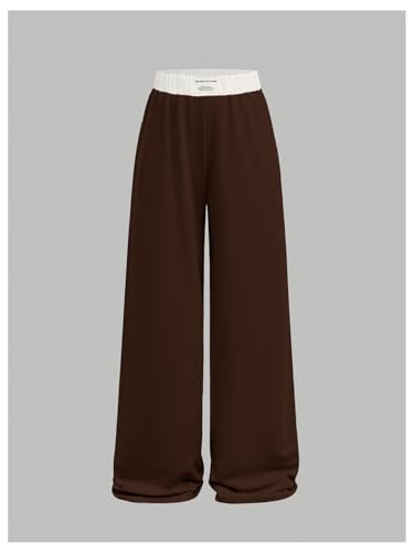 Image of RoseSeek Girl's Baggy Sweatpants Letter Patched Wide Leg Pants Elastic Waist Long Trousers Joggers Trendy