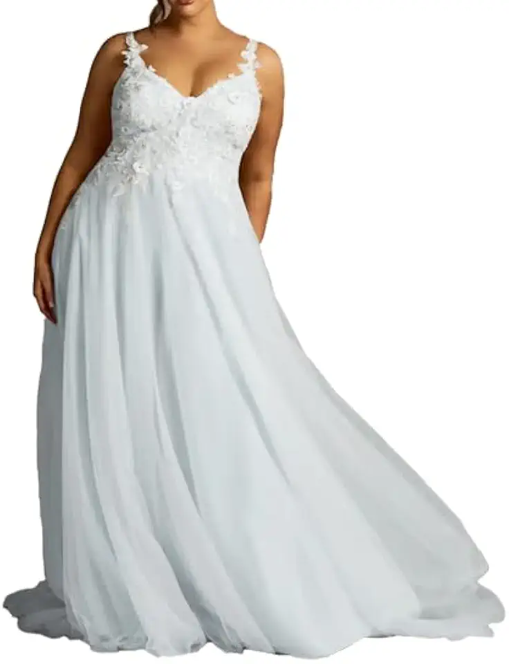 Vestido de noiva branco de renda simples para noiva com decote em V, sem mangas, floral, vestido de noiva para mulheres