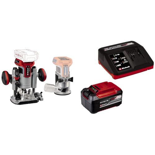 Einhell Professional Set de fresadora superior de cantos con batería TP RO Set 18 Li BL Solo Power X Change (18V, ajuste fino de profundidad de fresado, incl. accesorios+ bolsa,)+ Starter Kit 5,2Ah