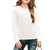 Arshiner Children Long Sleeved Shirt White Girls Inner Fleece Tops Plain Thermal Tops Round Neck Sweater Casual Undershirts Fashion Elastic Undershirt 9-10 Years