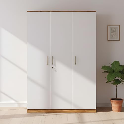 Image of Callas 3 Door Wooden Wardrobe for Bedroom | Engineered Wood Almirah with Hanging Rod, Lockable Door & Drawer |1 Year Warranty with Free Installation