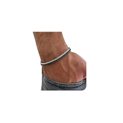 DAYANEY Mens Bracelet 9.0 Inches Silver Two-in-one Chain Set Waterproof Stainless Steel Men Jewelry, Adjustable Bracelets for Men Easter Basket Stuffers for Him, Dad or Son Pulseras Para Hombre