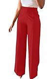 Unybwonn Women Wide Leg Dress Pants High Waisted Straight Leg Business Slacks Work Pants Casual Button Down Trousers Red