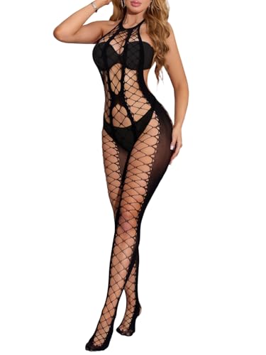 Buitifo Femmes Bas de Lingerie Bodystocking Fishnet Bodys Sexy Nuisettes (Noir T06FB,Taille unique)