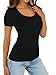 GKBK Scoop Neck Short Sleeve Tops for Women Ribbed Knit Fitted Tee Soft Slim Tight Basic Casual Shirt for Spring Clothes 2026 Trendy Summer Fashion Outfits Black