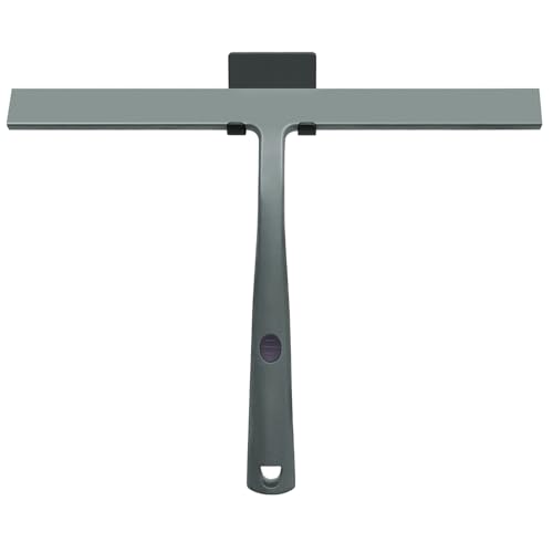 Image of 14 Inch Silicone Shower Squeegee for Glass Doors with Hook - Streak-Free Window Cleaner for Bathroom, Mirror, Tile & Car, No Scratch Squeegee with Metal Core (Gray