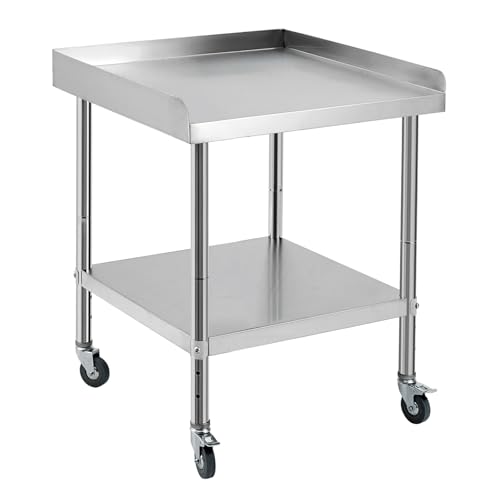 Image of GarveeTech 24x24x30 in Stainless Steel Equipment Grill Stand Table NSF Certified with 5 in Wheels, 400 LBS Capacity, 2 in Edge Baffle, for Hotel, Home, Commercial Restaurant Kitchen