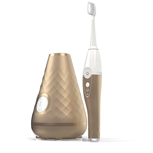 Tao Clean Umma Diamond Sonic Toothbrush and Cleaning Station, Electric Toothbrush with Ergonomic Handle, Dual Speed Settings, Eiffel Tower Gold