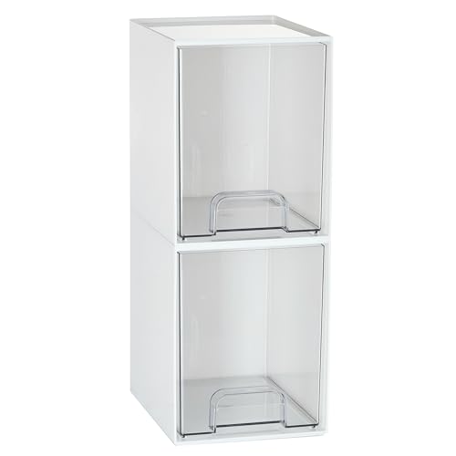 Image of Vtopmart 2 Pack Stackable Storage Drawers, Plastic Organizers Bins for Baby Bottles, Skincare, Beauty Supplies, Ideal for Vanity, Bathroom, Kitchen Countertop, Cabinet Orga