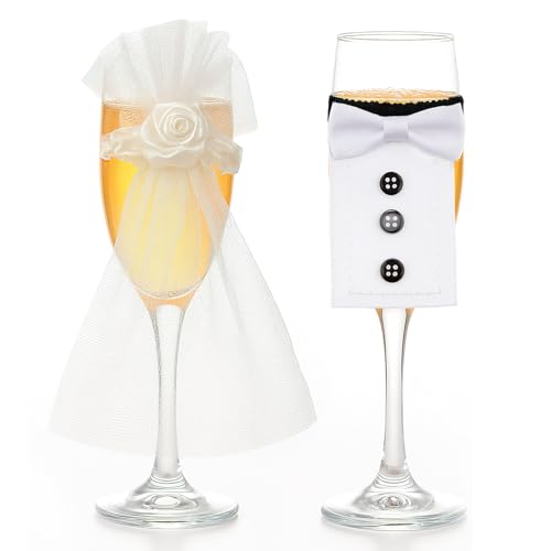 BRITIVIVE Braut und Bräutigam Hochzeitsdekoration 2 Stück Sektglasüberzug Brautpaar Hochzeitsdeko für Champagnerglas Hochzeit Weingläser Tischdeko für Hochzeit