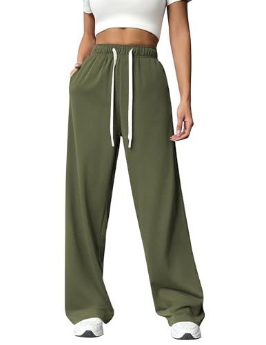 PINSPARK Women's Sweatpants Straight Leg Joggers Tracksuit Bottoms with Pockets Casual Jogging Pants Sports Trousers for Yoga Fitness Gym Lounge Wear Army Green M