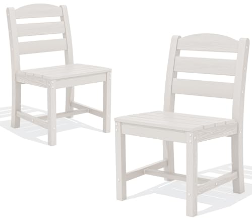 Image of SERWALL Outdoor HDPE Armless Dining Chairs Set of 2,All-Weather Use,White | Weather-resistant dining chairs resist fading and cracking, with armless design for comfortable outdoor seating.