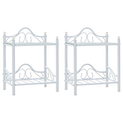 VidaXL 2X Mesitas Noche Acero Vidrio Templado