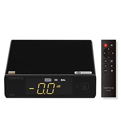 Topping E50 Mini HiFi DAC ES9068AS DSD512 PCM768kHz USB DAC Entrées Coax/Opt Sorties RCA/TRS Décodeur MQA pour Home Cinéma Noir Cover