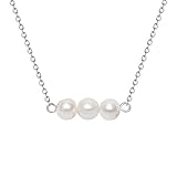 Wunionup White Three Pearl Choker Necklace - Silver Filled Stainless Steel 3 Wedding Pearl Beads Fashion Collar Choker Necklace Minimalist Tiny June Birthstone Handmade Wedding Pearl Choker for Girls