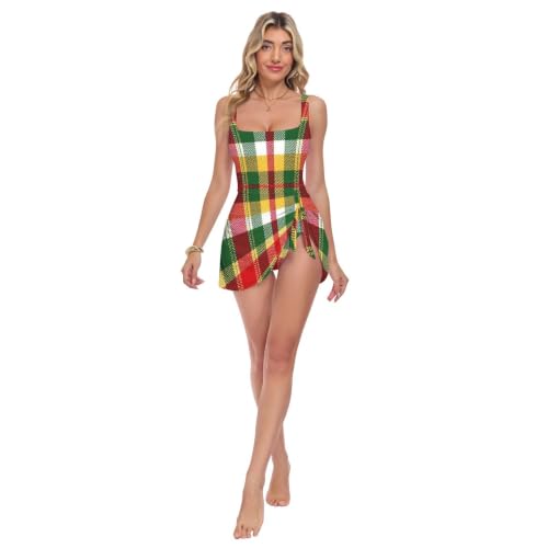 Maillot de bain une pièce à col carré et tissu galbant motif Stewart