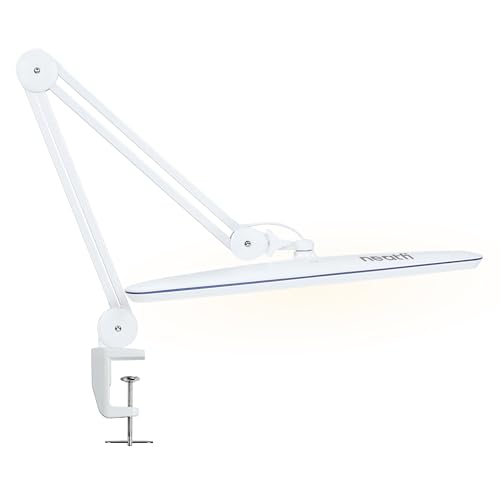 Neatfi XL 2,200 Lumens 20W LED Task Lamp – 23” Ultra-Wide Head | 182 SMD LEDs | 4 Brightness Levels | 3 Light Modes | Eye-Caring, Glare-Free | Adjustable Arm (White, CCT with Clamp)