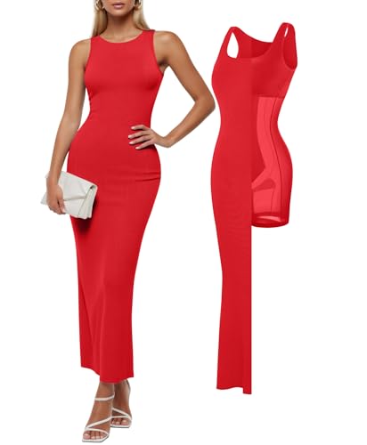 Image of Popilush Built-in Bra Shapewear Maxi Dresses for Women Sleeveless