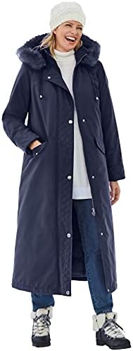 Woman Within Women's Plus Size Long Microfiber Parka Coat - 3X, Navy Blue