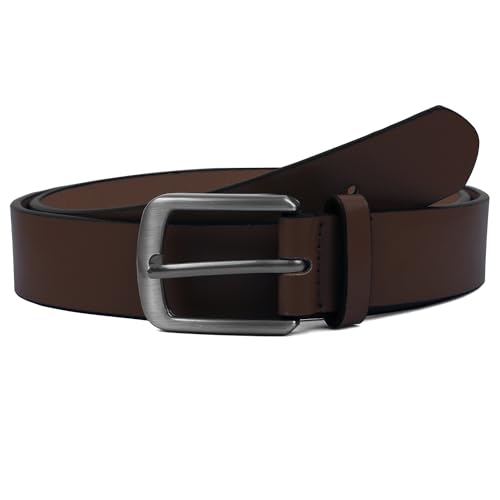 Men's Faux Leather Dress Belt，Classic & Fashion Jeans Belts with Single Prong Buckle for Work Business and Casual (Dark Brown 38)3