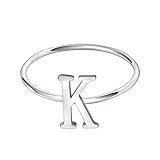 AOEDEJ 925 Sterling Silver Stackable Initial Letter Rings Capital Letter Ring Charm Initial Band for women (K, 7)