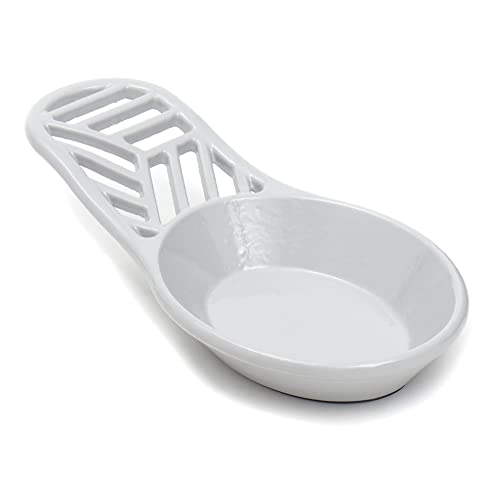 Home Basics Lines Cast Iron Spoon Rest | Foam Pad on Bottom to Protect Countertop | Wide Head | Heavy Weight (Grey)