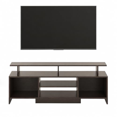 Image of FURNEASER Kashvi Floor Standing TV Unit for Living Room | Modern Engineered Wood TV Cabinet with Open Storage Shelves | Entertainment Center for Upto 55 Inch TV