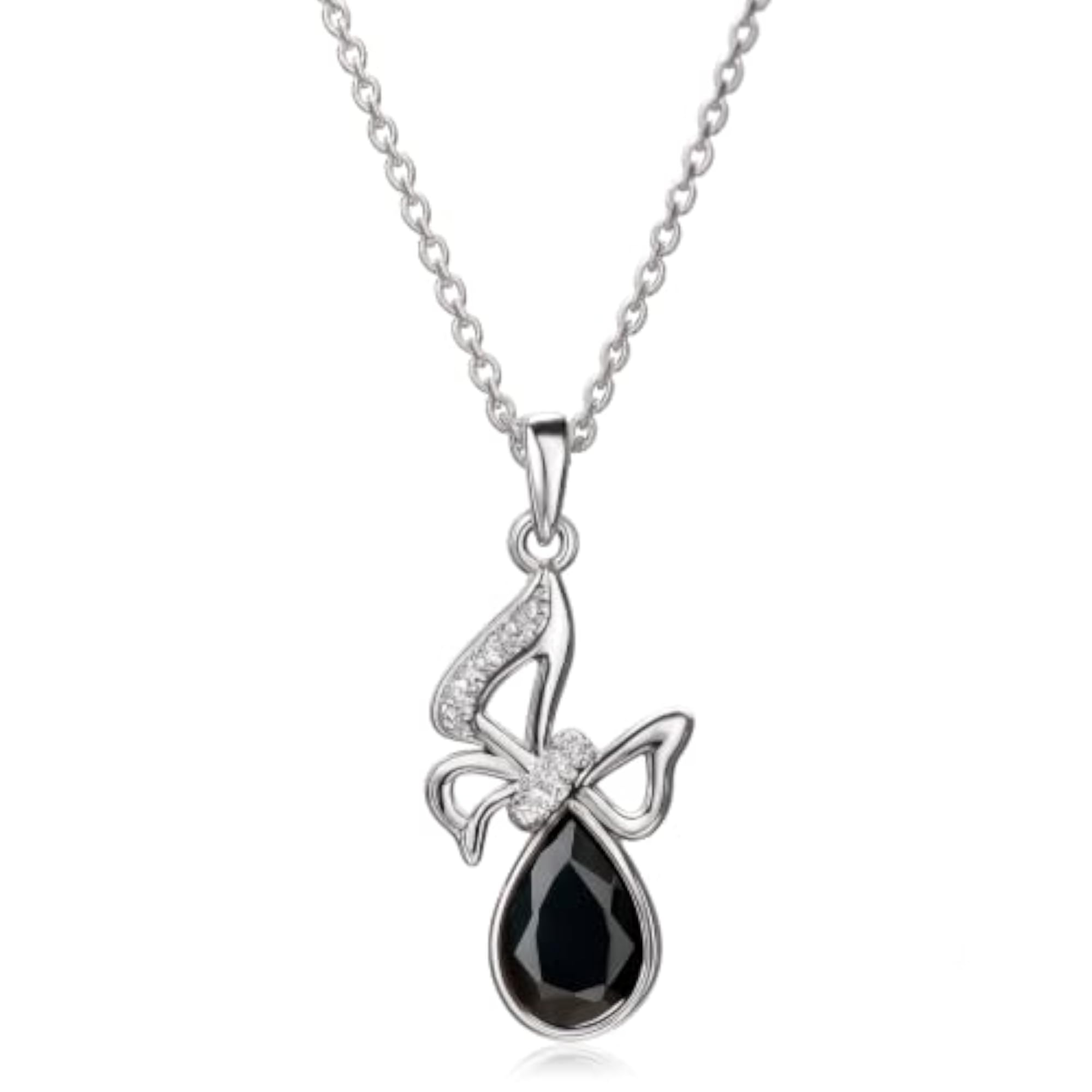 Women's Silver Black Teardrop Stainless Steel Pendant Necklace