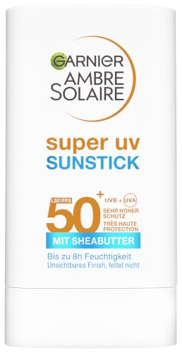 Garnier Ambre Solaire Super UV Sunstick LSF 50+ Unsichtbarer Sonnenschutz Stick für das Gesicht Mattierende Sonnencreme mit Sheabutter 18g
