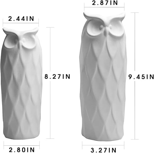 Image of PUREZENTO SnowOwl White Ceramic Donut Vase 8.27 & 9.45 Inch - Set of 2 | Decorative Owl Shape Sculptural Vase for Dried & Fresh Flowers | Vases for Modern Home Decor, Living Room, Office Decor Ideas