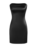 ZAFUL Women Tube Satin Mini Dress Bodycon Backless Silk Wedding Guest Cocktail Dresses (Black,S)