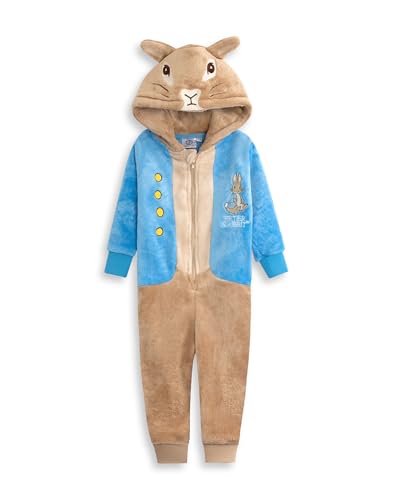 Peter Rabbit Kids Blue Plush Fleece Onesie | Hooded Zip-Up Jumpsuit with Character Illustration & Long Sleeves | Cartoon Loungewear for Children & Toddlers Merch - 2-3 Years