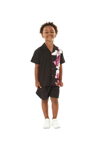 Matchable Family Hawaiian Luau Men Women Girl Boy Clothes in Watercolor Orchid in Black Pink2