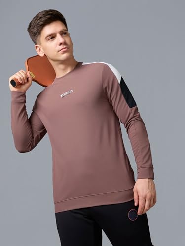 Image of TECHNOSPORT Men's Colorblock Full Sleeve T-Shirt MATPIQ Quick Dry Slim Fit Round Neck Sports Tee for Gym Casual Layering Wear UPF50+ Anti Odour