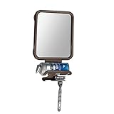 mDesign Large Modern Metal Suction Shaving Mirror Center for Bathroom Showers and Tubs - Holders for Shaving Cream and Razors - Bronze