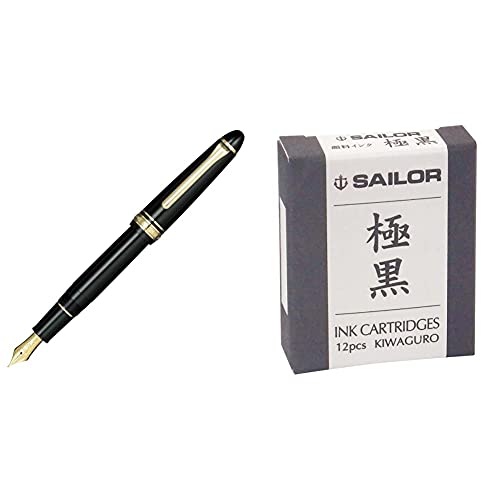 【セット買い】セーラー万年筆 万年筆 プロフィットスタンダード ブラック 細字 11-1219-220 & 万年筆 顔料カートリッジインク 極黒 13-0604-120