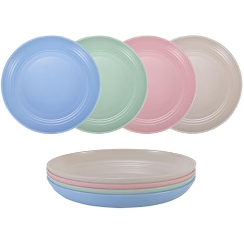 7 Inches Small Unbreakable Wheat Straw Plates - Reusable Plate Sets of 4 - Dishwasher & Microwave Safe - Perfect for Dinner Dishes - Healthy, BPA Free & Eco-Friendly (7 Inches)